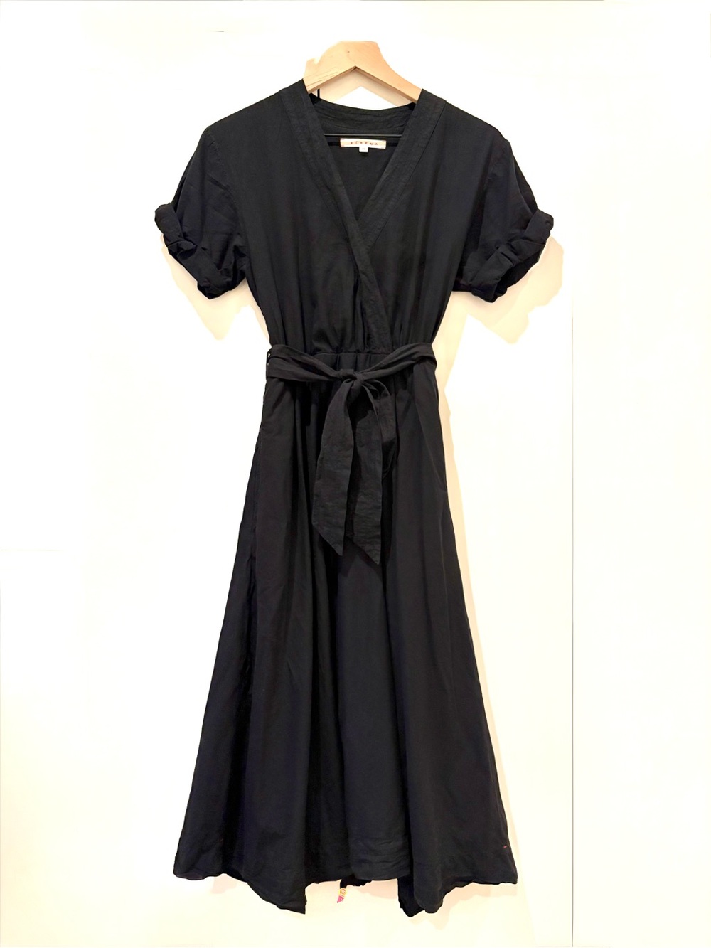 XiRENA Black Wrap Midi Dress with Self Tie